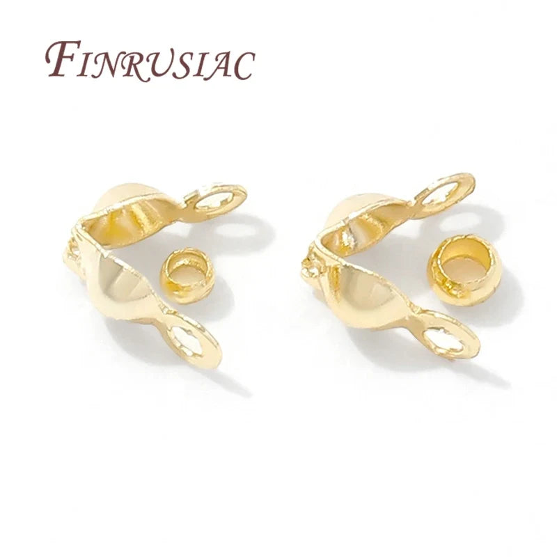 18K Gold Plated Crimp Cover Beads & Connector Clasps 100pcs