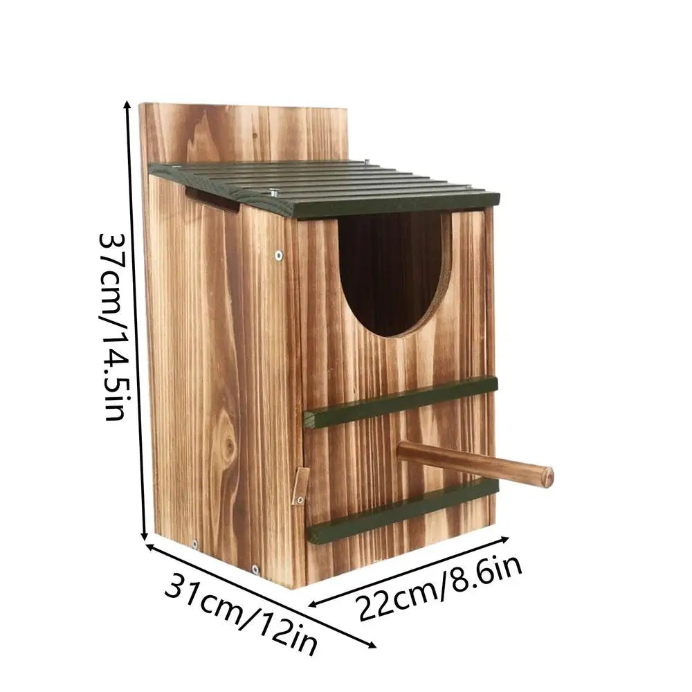 Wooden Owl Nesting Box – Waterproof Carbonized Bird House