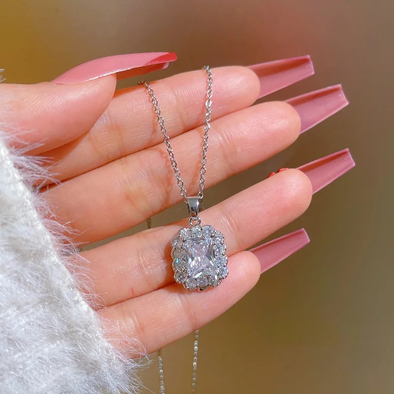 Women's Square Pendant Choker Necklace | Stainless Steel & Zircon