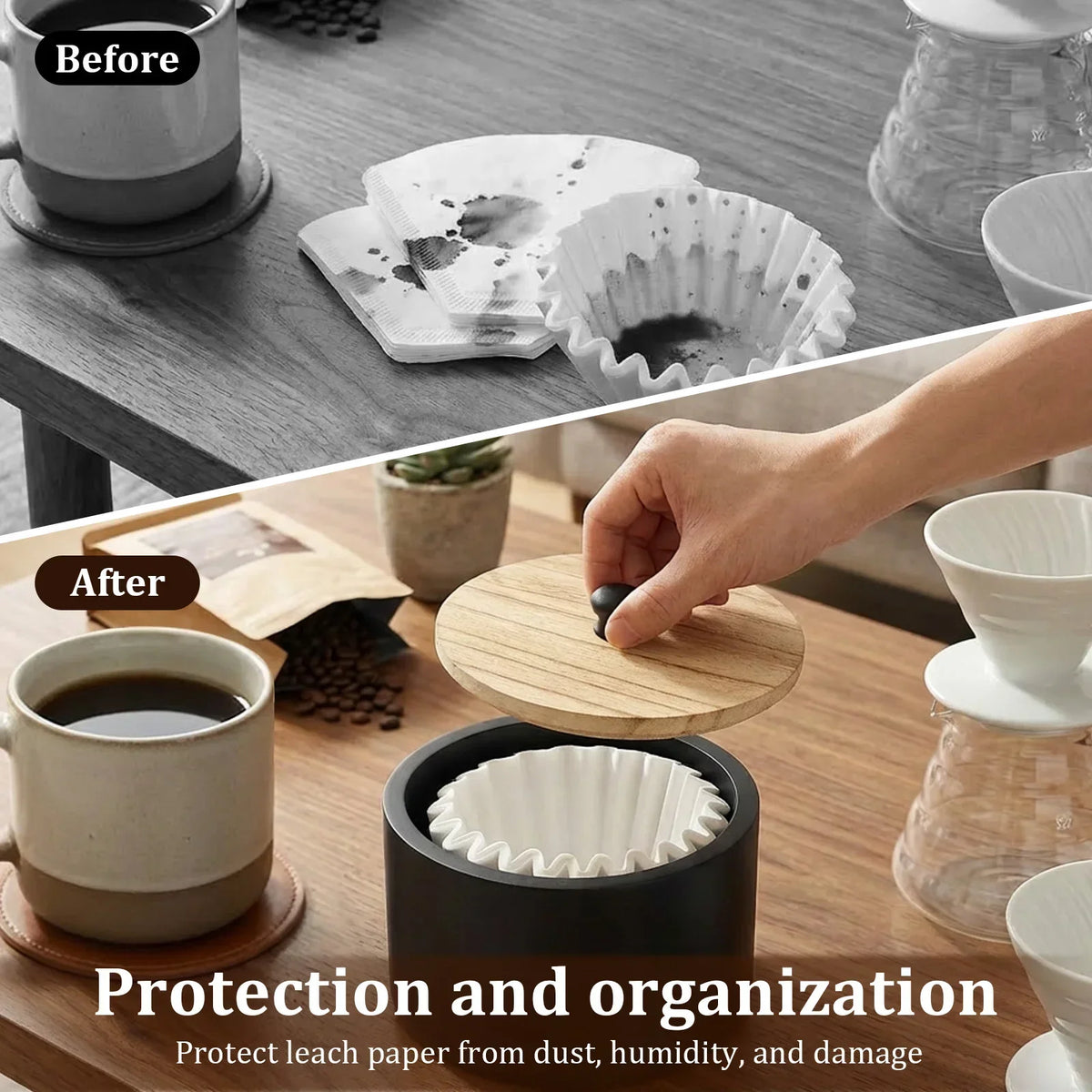 Wooden Coffee Filter Holder Storage Box with Lid | Organizer