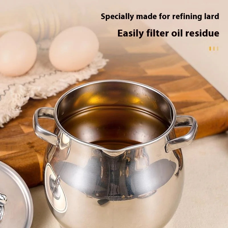 Stainless Steel 1.5L Oil Filter Pot with Lid & Strainer