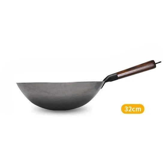 FEB.WIND Hand Forged Iron Wok – Non-Coating, Wooden Handle