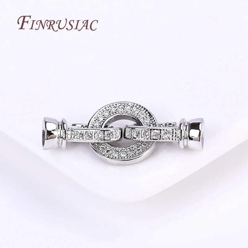 Rhodium Gold Plated Round Connector Clasp – Zircon Necklace DIY