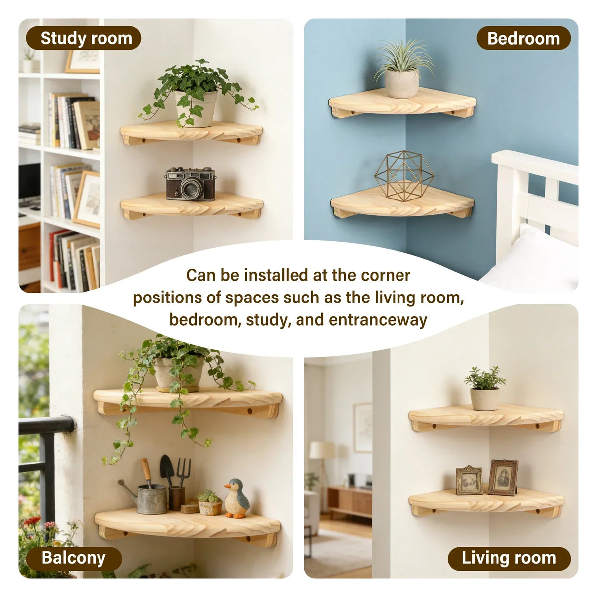 Wooden Scalloped Corner Floating Shelf – 2 or 4 Pack