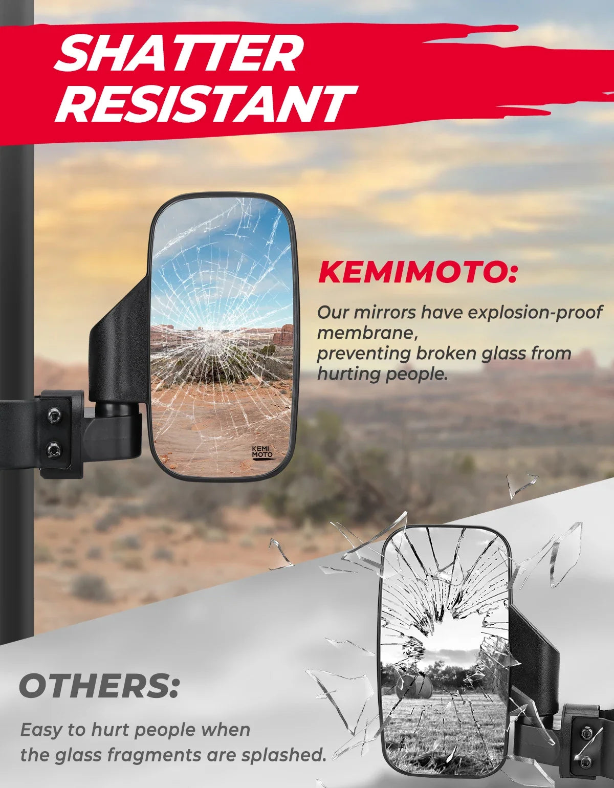UTV Side Mirrors Clamp-On 1.75"–2" Roll Cage | Polaris RZR Can-Am