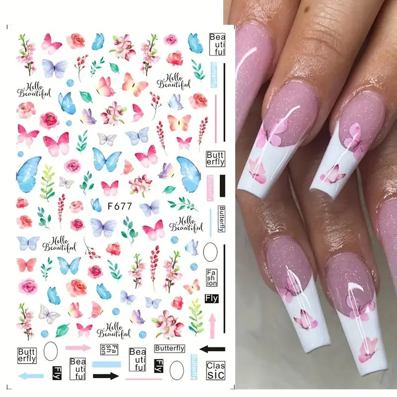 Spring Butterfly Nail Art Stickers – 6-Pack Glitter Decals