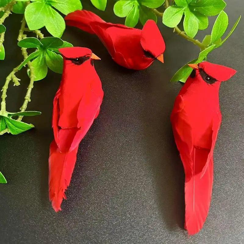 3 Pcs Artificial Red Cardinal Bird Ornaments | Home & Wedding Decor