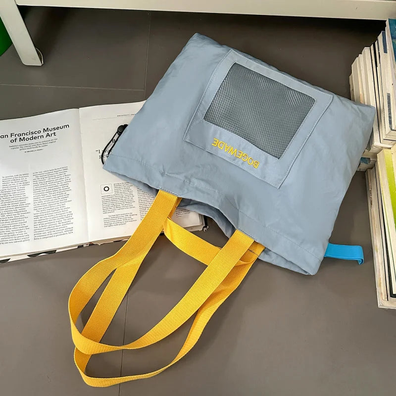 Foldable Drawstring Shoulder Bag – Lightweight Nylon Tote