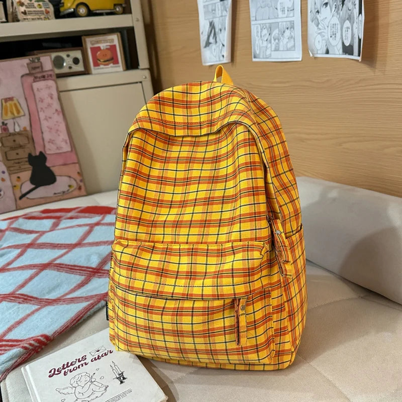 Nixie Lightweight Nylon Plaid Backpack for School & Travel