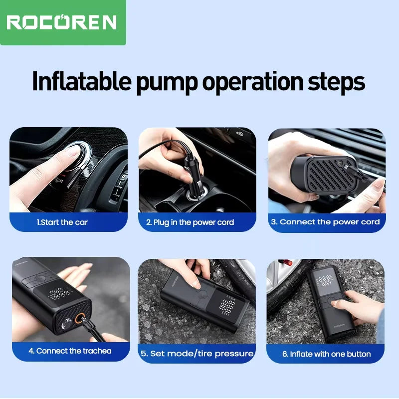 Rocoren 12V Portable Tire Inflator with Digital Display