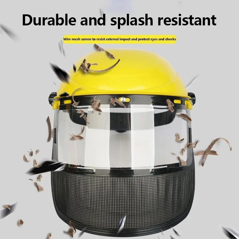 PVC Safety Helmet & Full Face Mesh Mask – Garden & Forestry