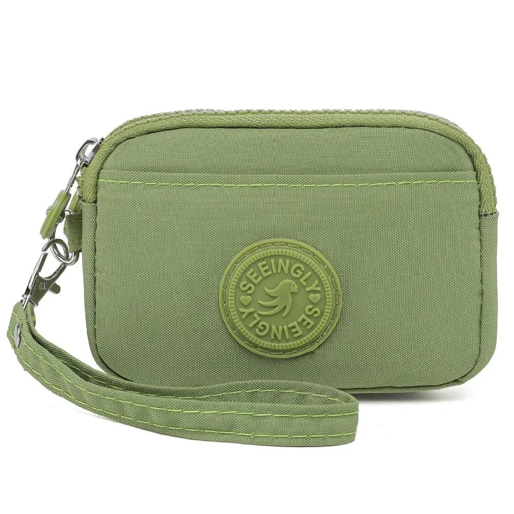 Women's Waterproof Nylon Coin Purse with Lanyard & Zipper