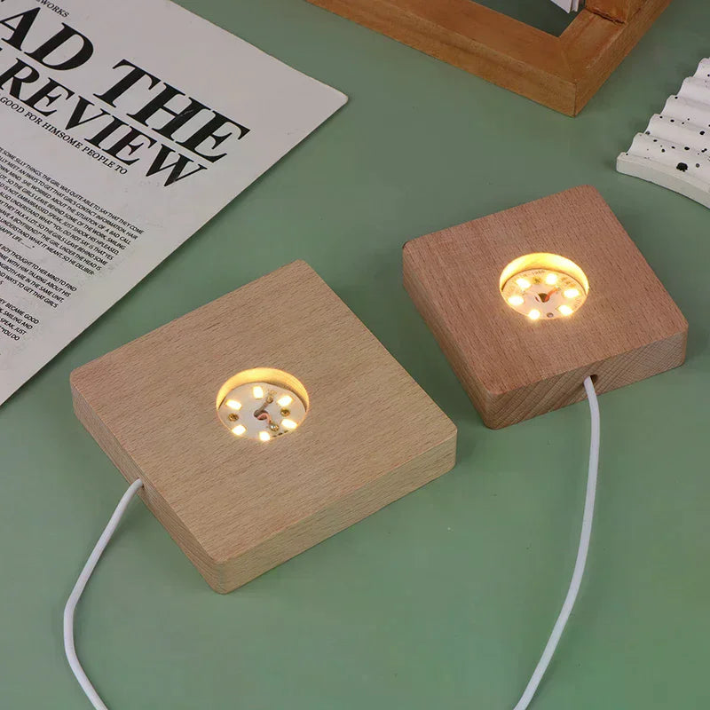 LED Solid Wood Square Night Light USB Lamp Base 5–10CM