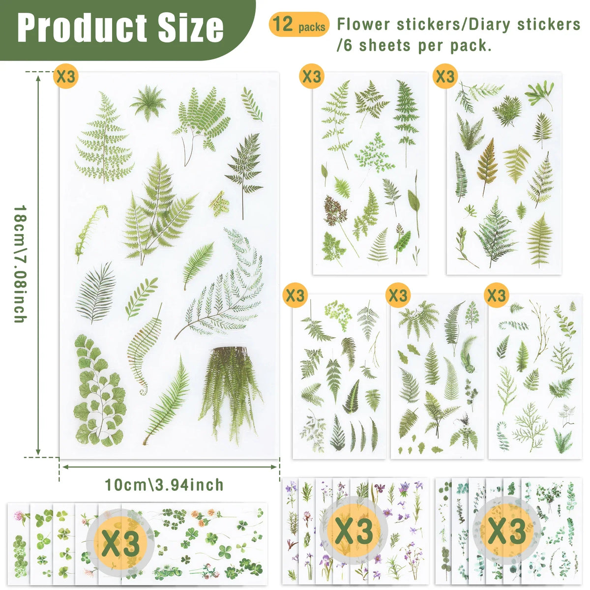 12-Pack Plant Flower Scrapbook Stickers – Waterproof DIY Decals