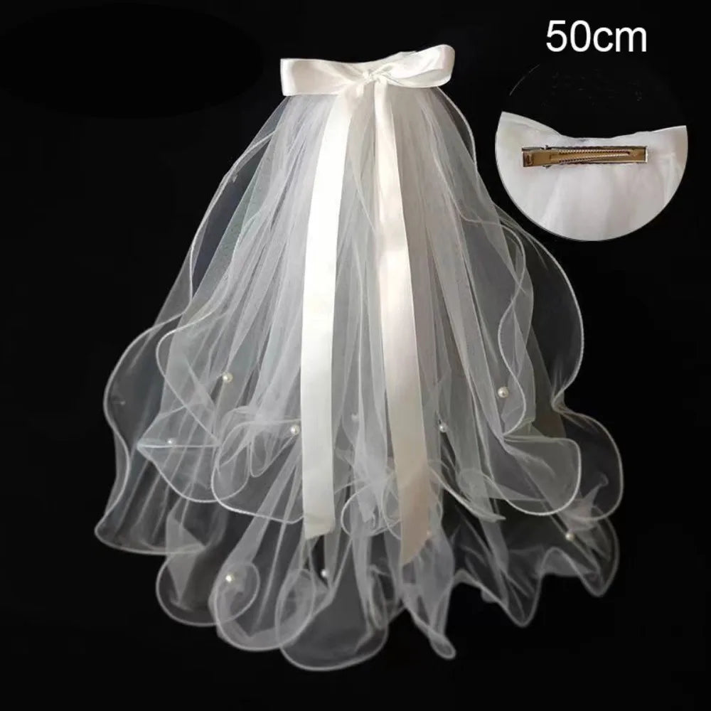 Two Layer Lace Edge Bridal Veil – Short White Tulle Wedding Veil