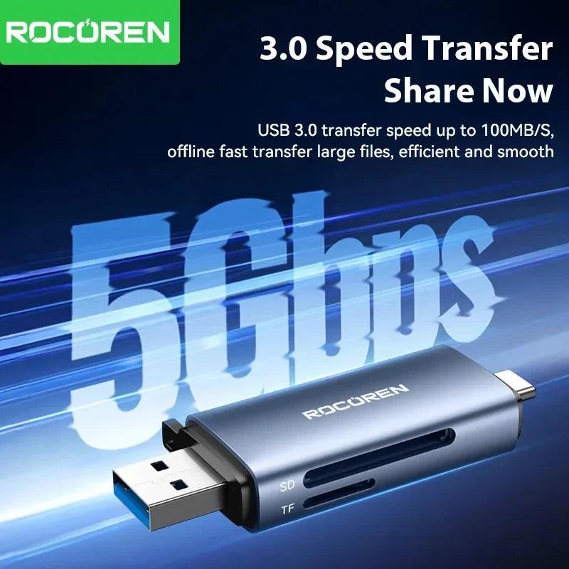 Rocoren 2-in-1 USB 3.0 Card Reader USB-A & USB-C SD/TF 2TB