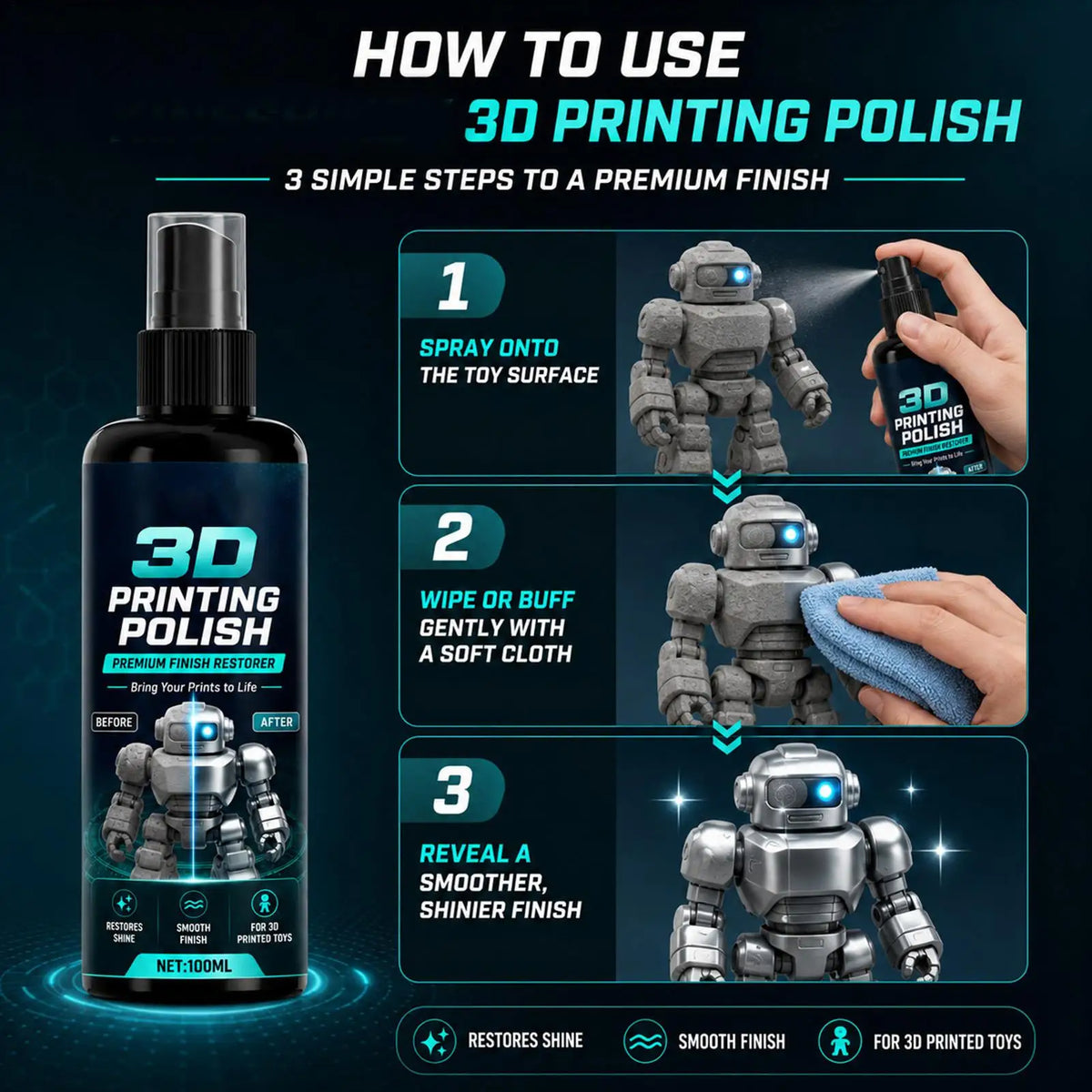 3D Print Polishing Spray – High-Gloss Smoothing Coat 100ml