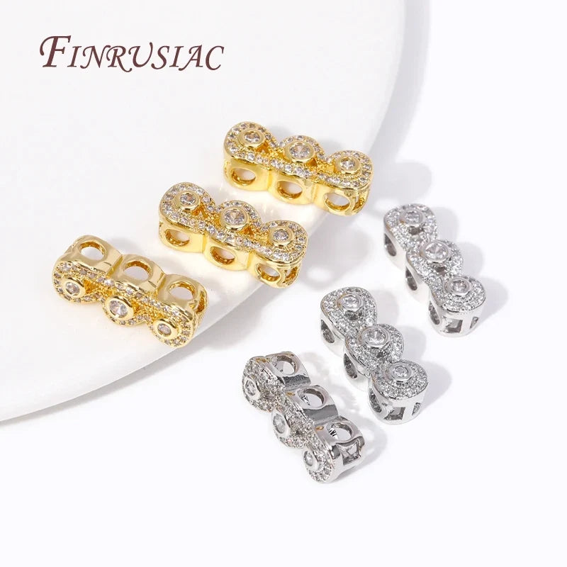 18K Gold Plated Zircon Spacer Beads | 3-Row Necklace Connector