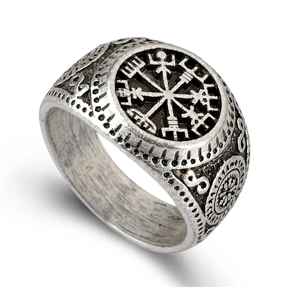 Vintage Zinc Alloy Ring – Snowflake, Rune & Compass Patterns