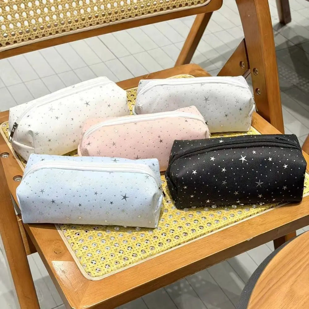 Star Polka Dot Pencil Case – Large Canvas Pen Bag for School