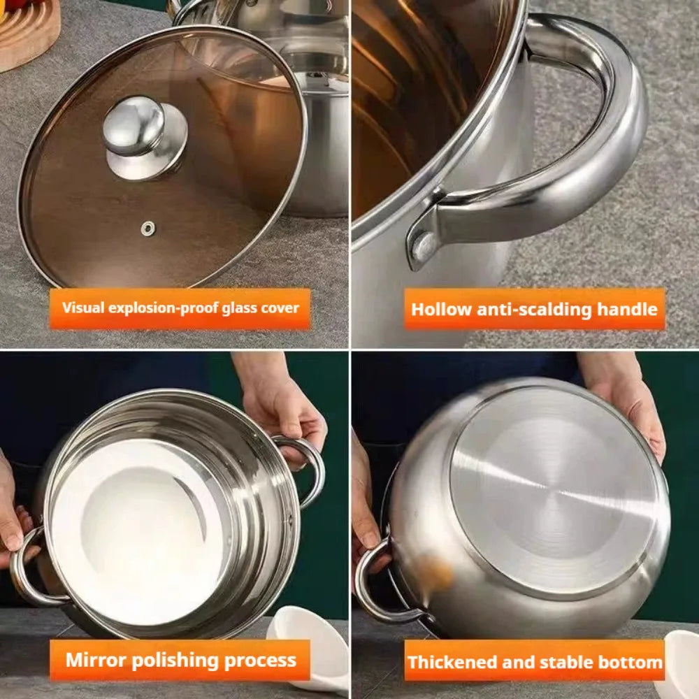 FEB.WIND 5L Stainless Steel Stock Pot with Glass Lid – Induction Safe