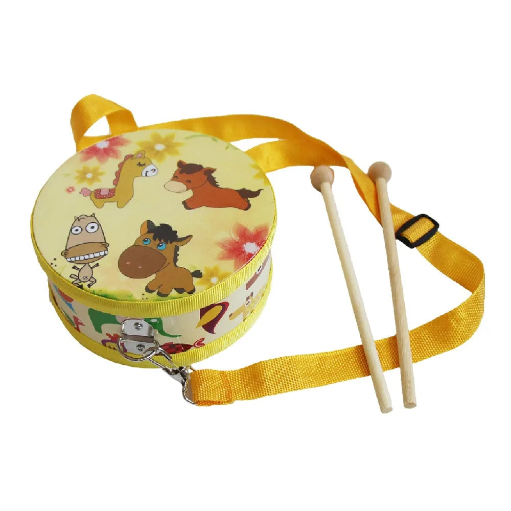 Kids Wooden Percussion Drum – Animal Pattern & Carry Strap