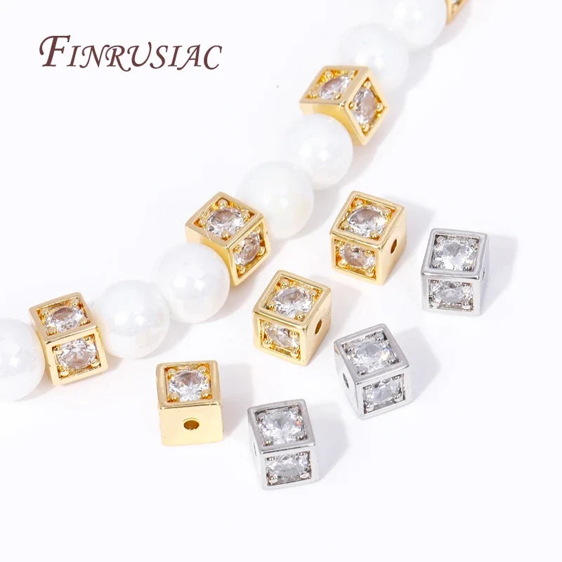 18K Gold Plated Zircon Square Spacer Beads | DIY Jewelry