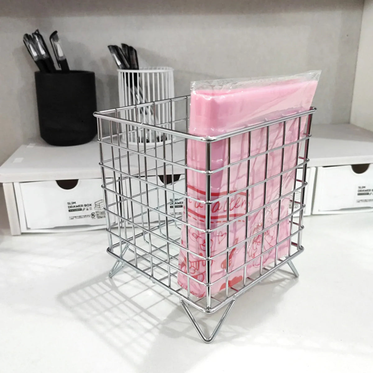 Iron Storage Basket – Kitchen, Desktop & Cosmetic Organizer