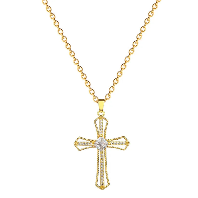 Gold Cross Pendant Necklace – Stainless Steel Choker for Women
