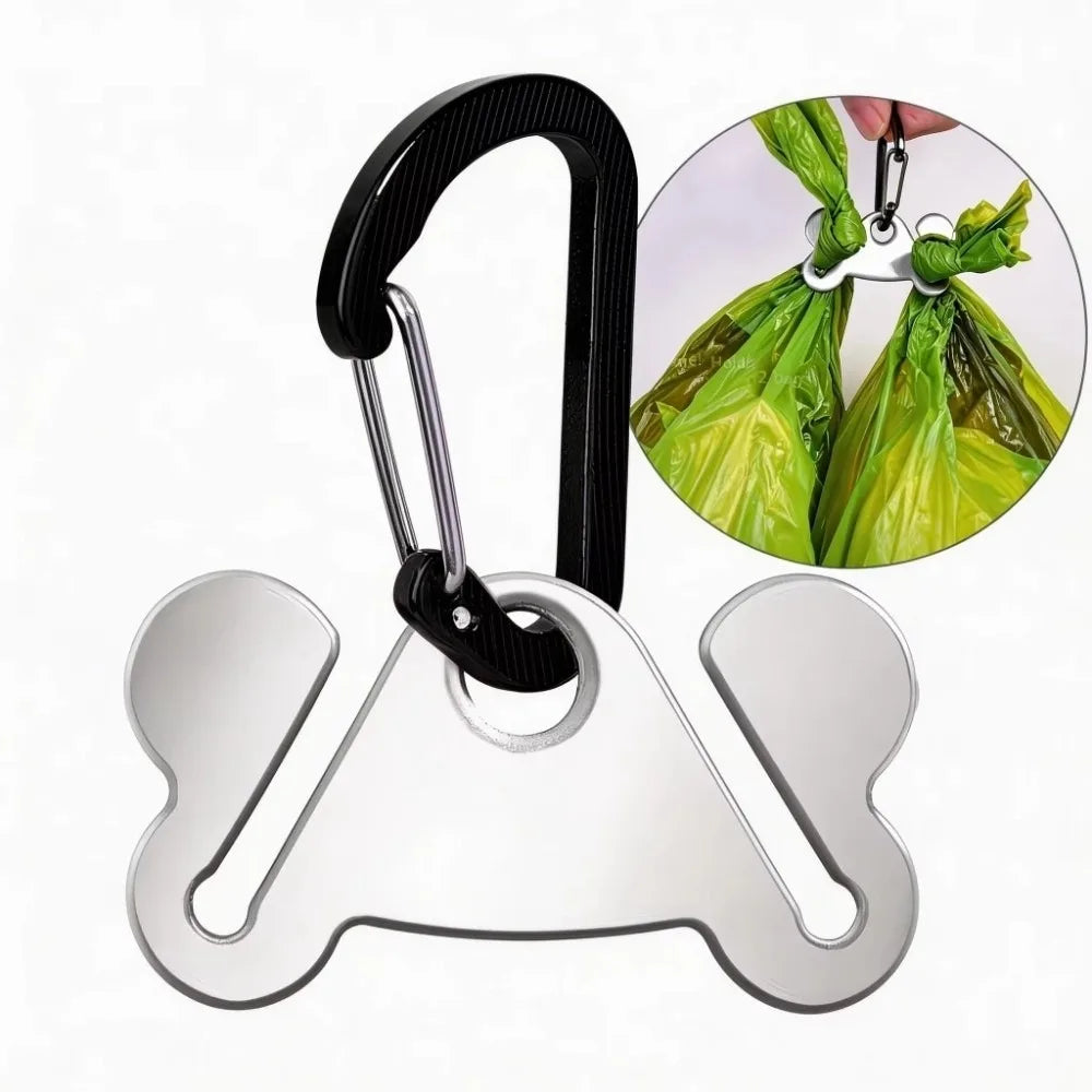 Stainless Steel Dog Poop Bag Holder with Clip | Hands-Free