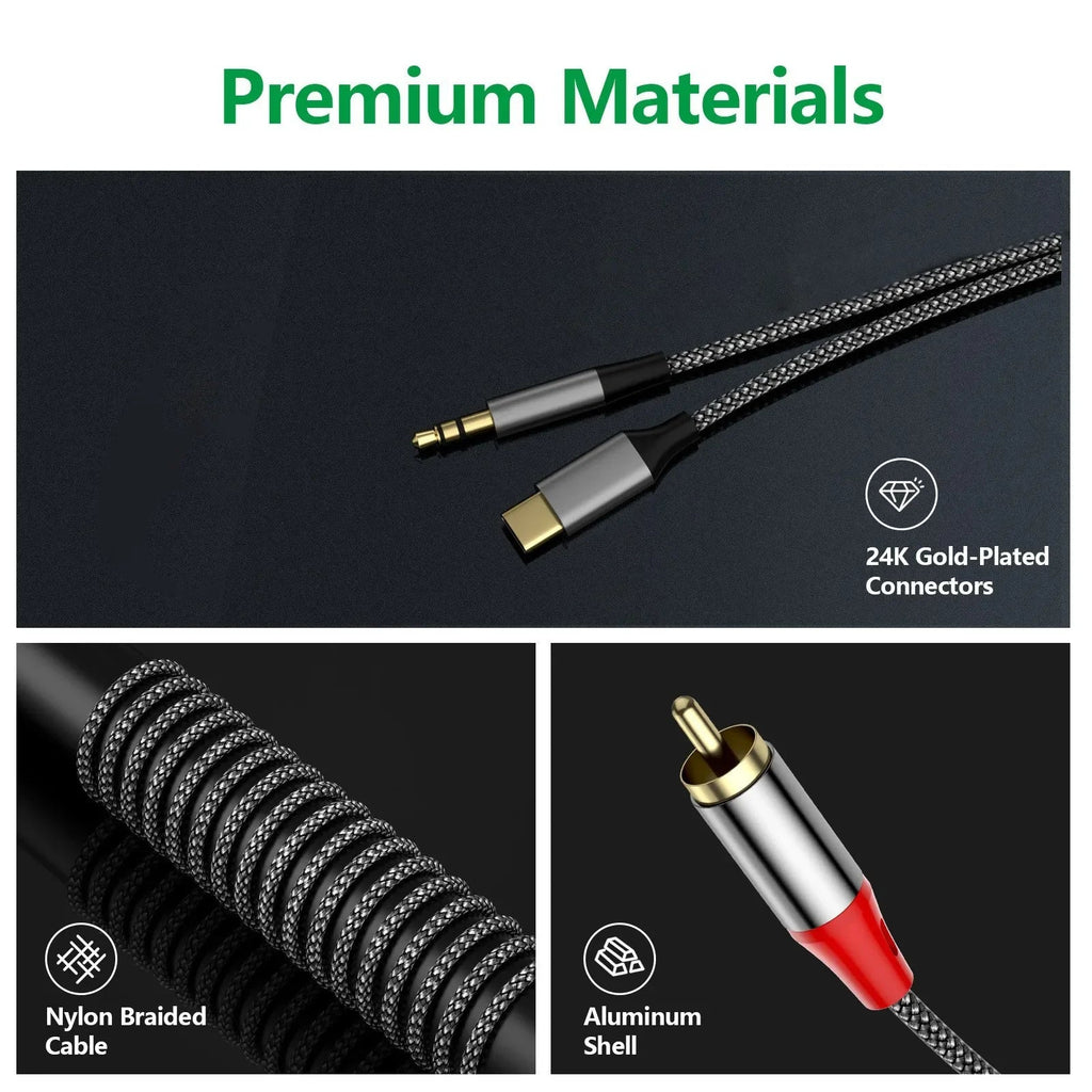 Type-C & 3.5mm to Dual RCA Audio Split Cable | Speakers