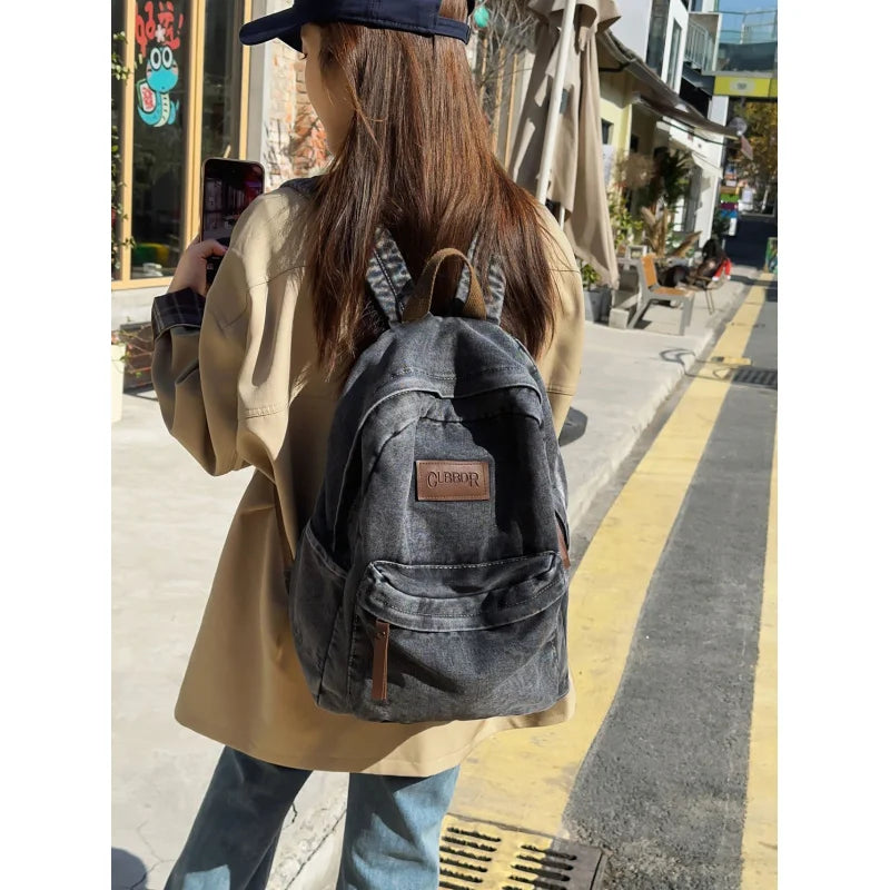 Vintage Denim Canvas Backpack – Unisex School & Travel Bag