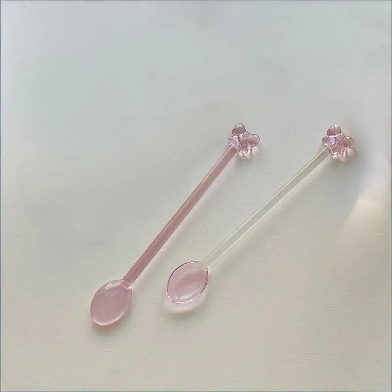 Pink Bow Glass Coffee Spoon – Long Handle Stirring Teaspoon