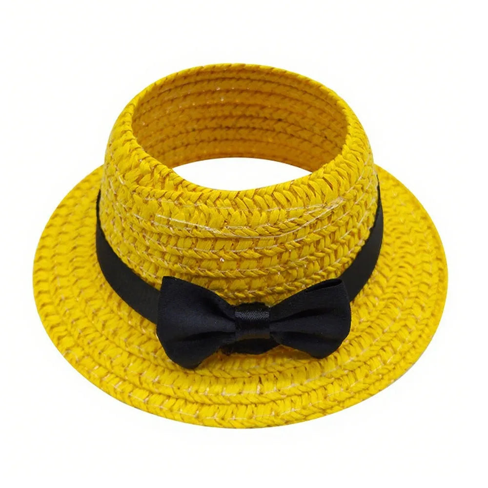 Miniature Straw Doll Hat with Bow – 1/6 Scale 10.5cm Accessory