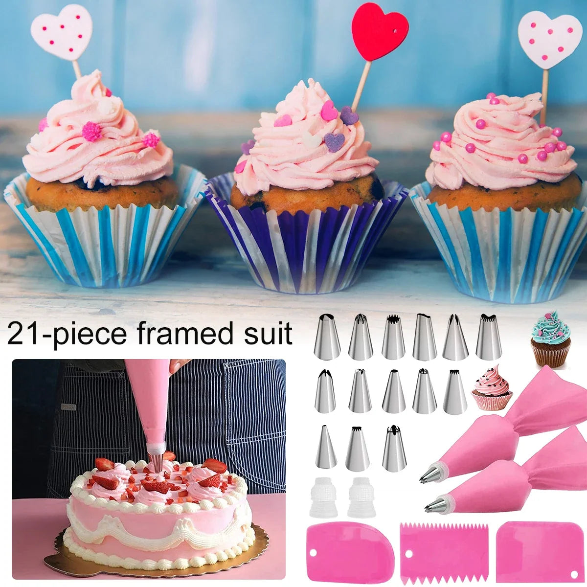 21-Piece Piping Bags & Tips Set – Cake Decorating Kit