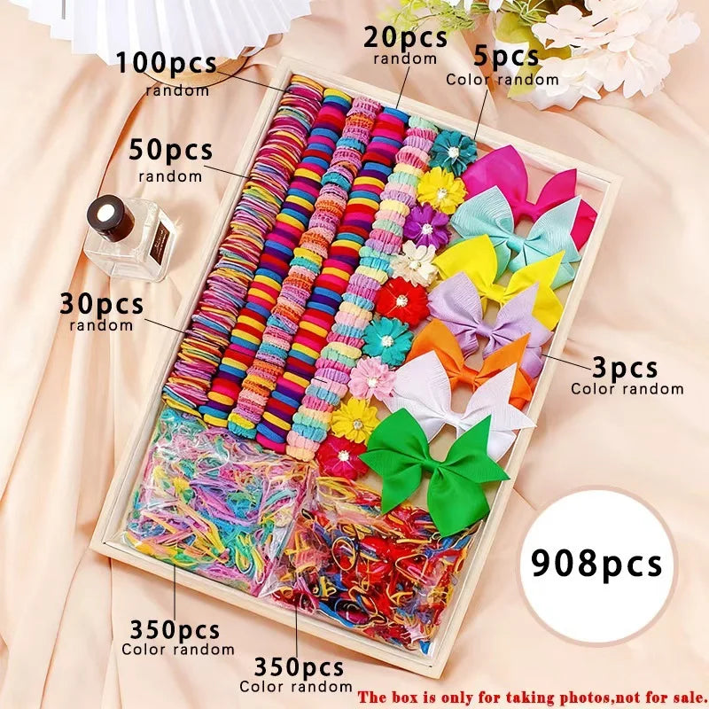 881Pcs Kids Hair Accessories – Clips, Ties & Scrunchies Set