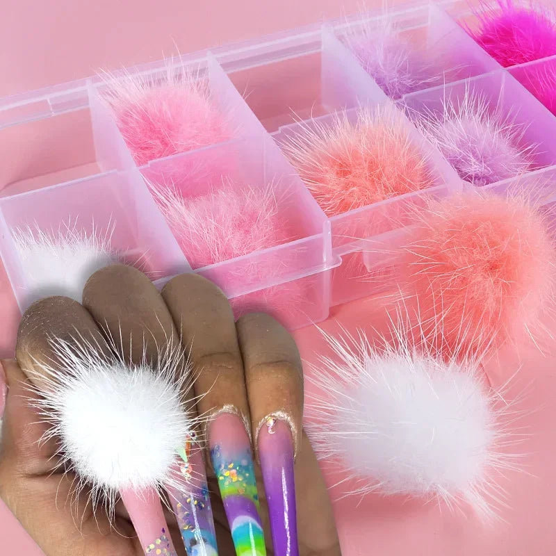 10Pc Fluffy Pom Pom Nail Art Decorations – Magnetic Manicure