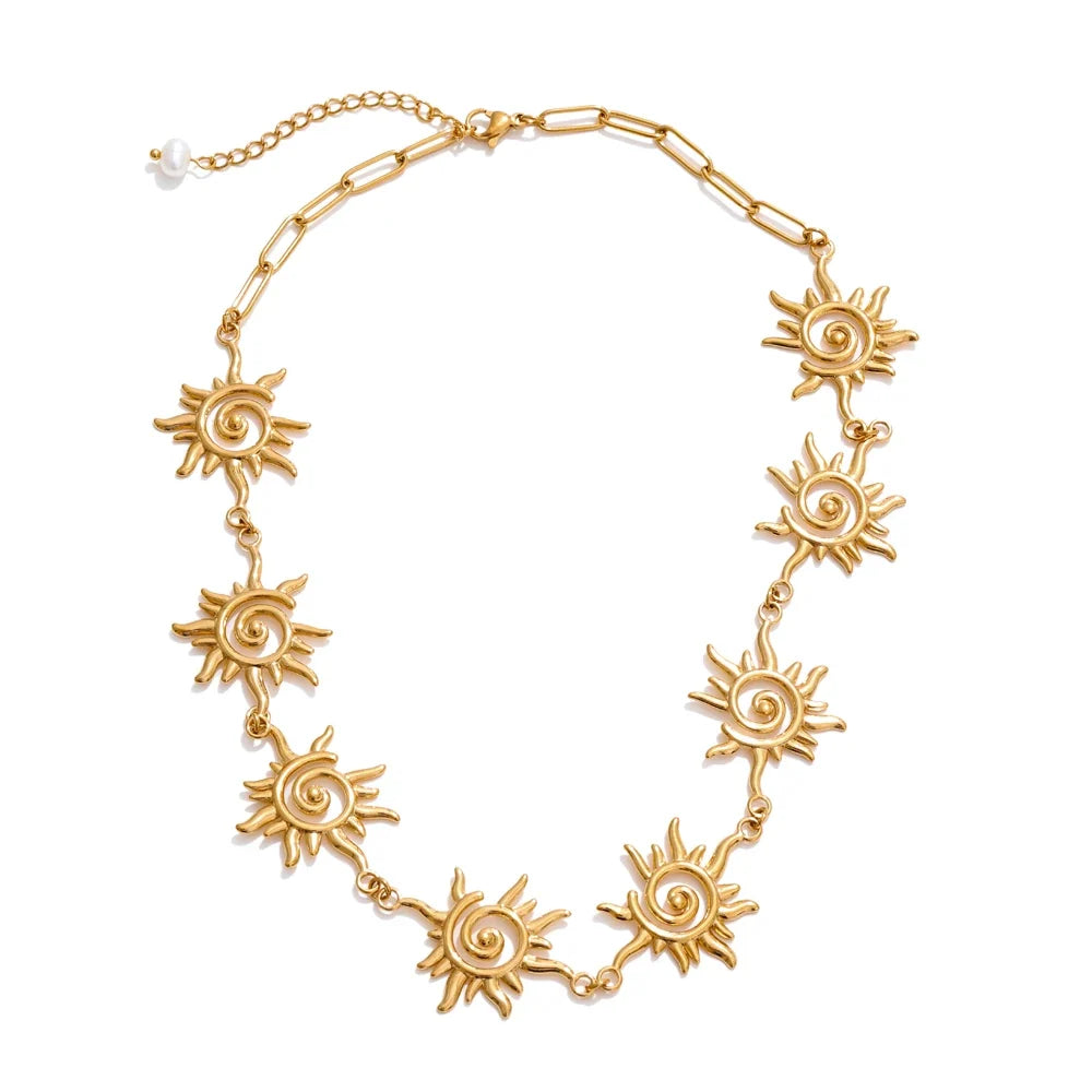 Yhpup Gold Sun Chain Necklace & Bracelet Set | Waterproof