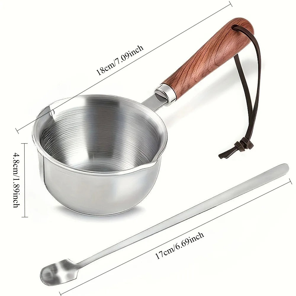 10oz Stainless Steel Pot Wooden Handle | Candle Wax & Cooking