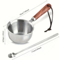 10oz Stainless Steel Pot Wooden Handle | Candle Wax & Cooking