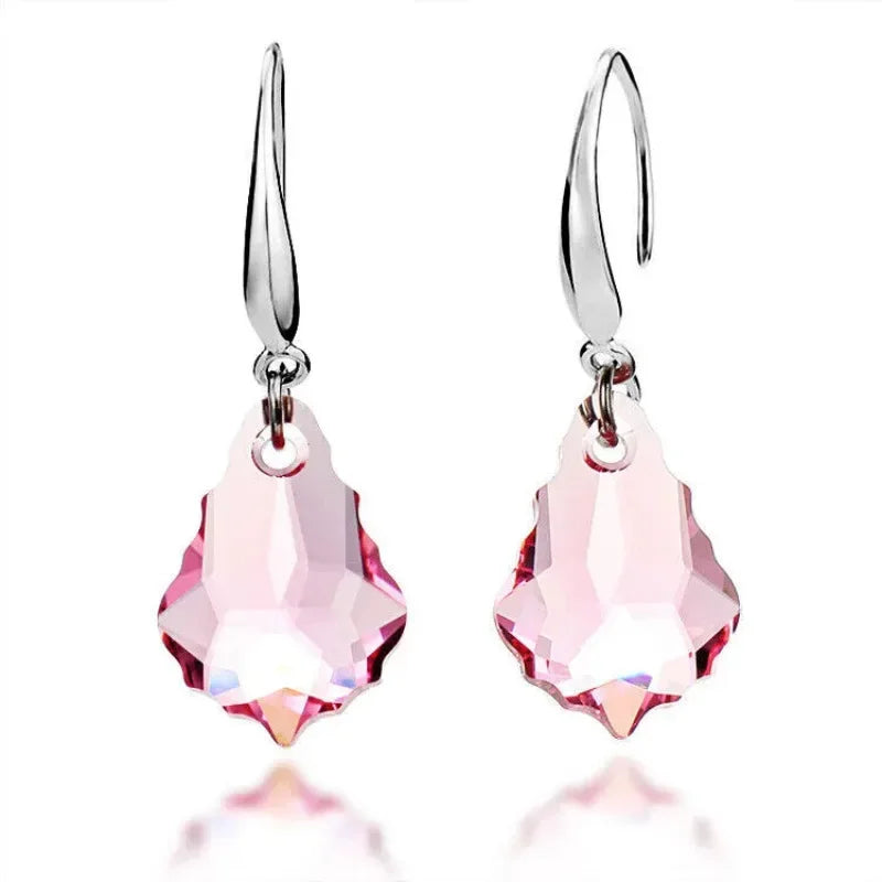 Women's Silver Pink Crystal Drop Earrings – Wedding Gift