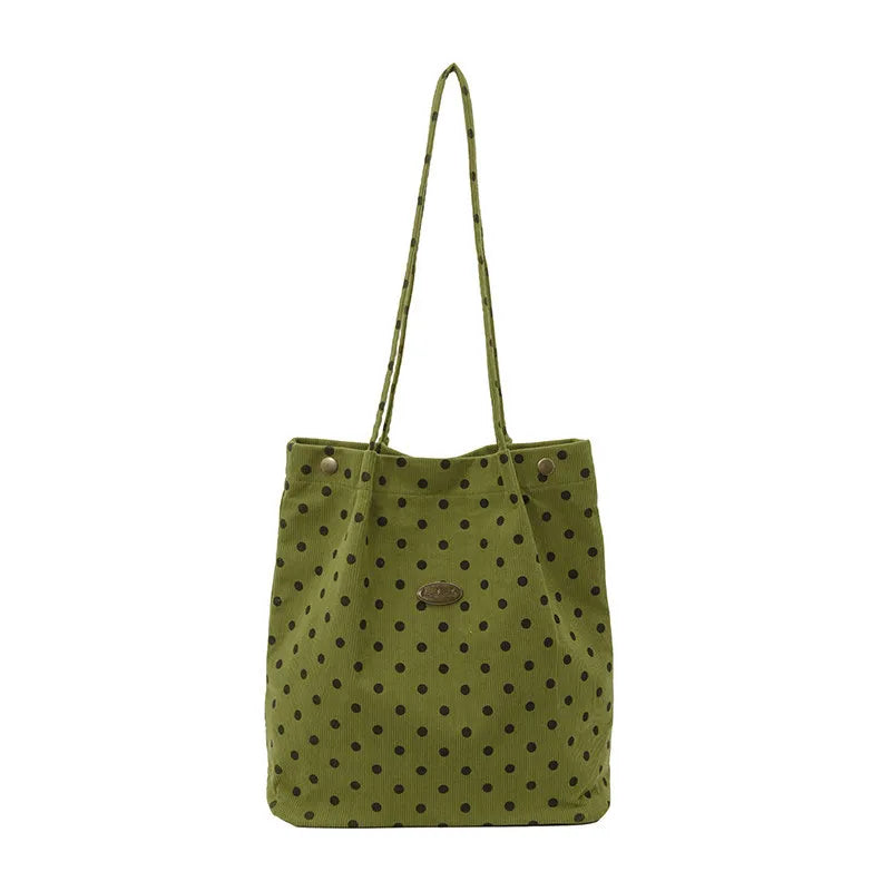 Korean Polka Dot Corduroy Tote Bag – Large Shoulder Bag