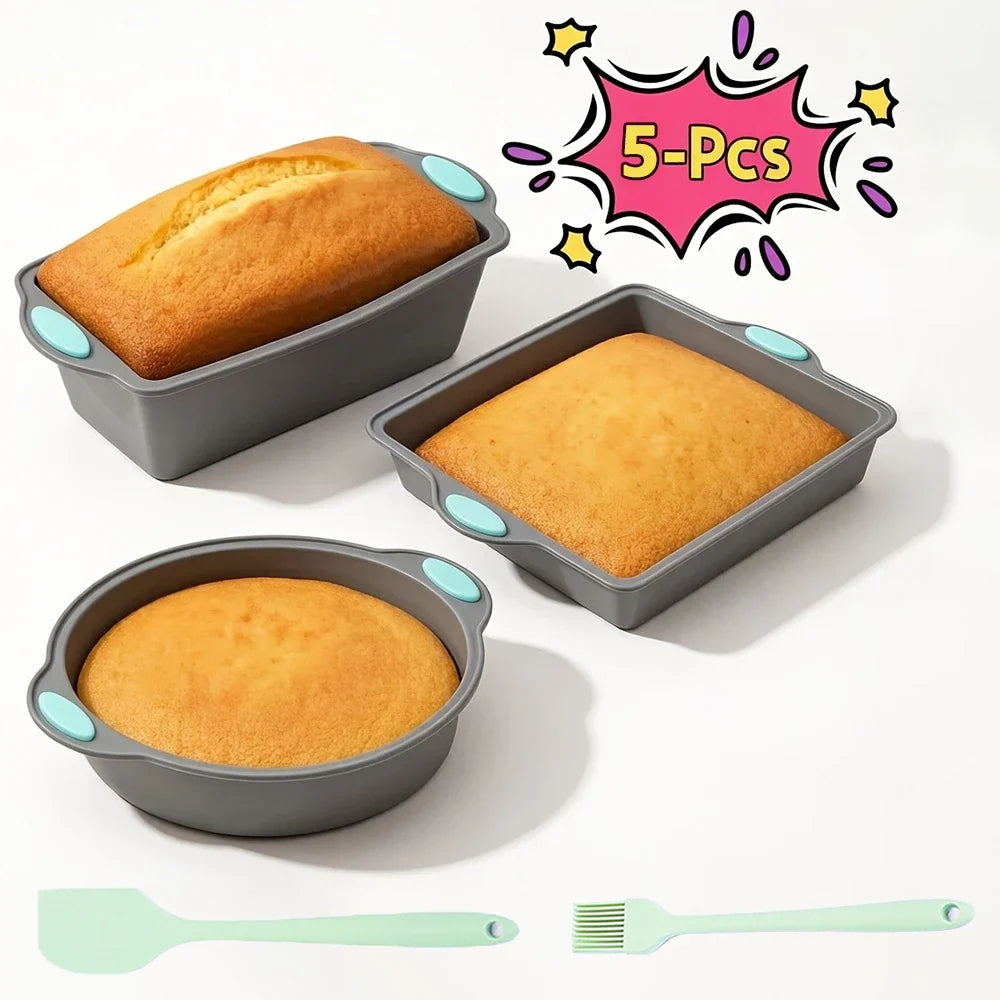 5-Piece Silicone Bakeware Set – Non-Stick Cake & Bread Molds