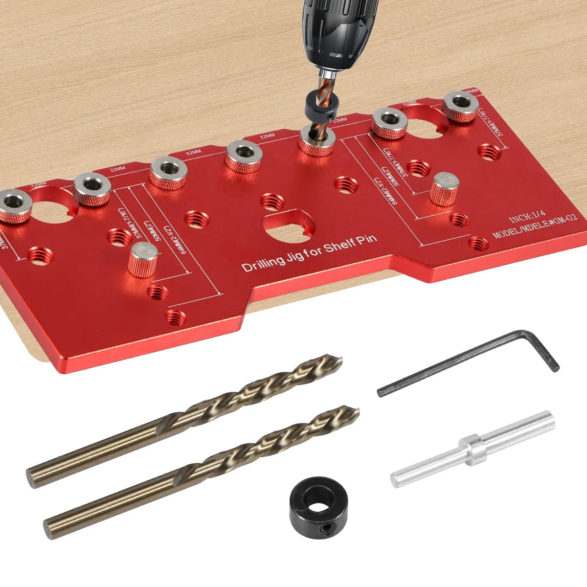 Shelf Pin Jig 1/4" Aluminum Alloy Drilling Guide 32mm Spacing