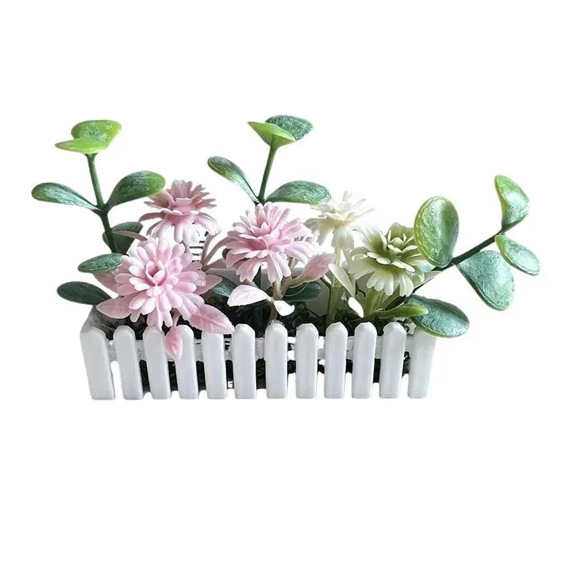 Mini Artificial Potted Flower with Fence – Dollhouse Miniature