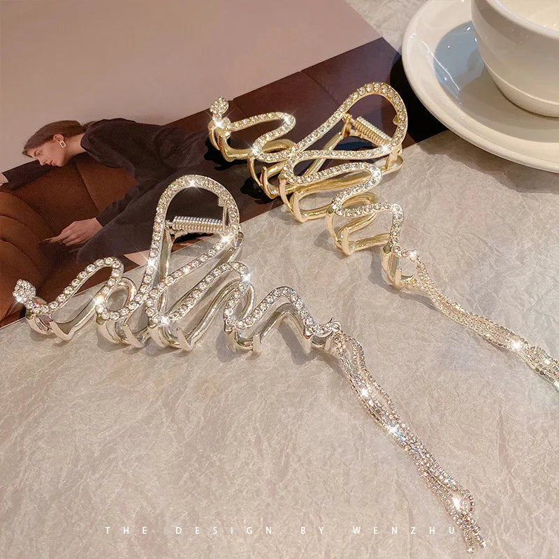 Snake Crystal Tassel Hair Claw Clips – Geometric Metal Women
