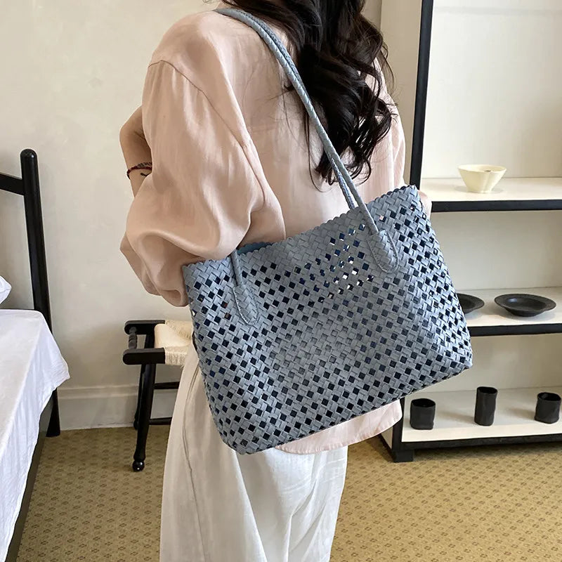 Woven Hollow-Out Tote Bag for Women | Large Capacity