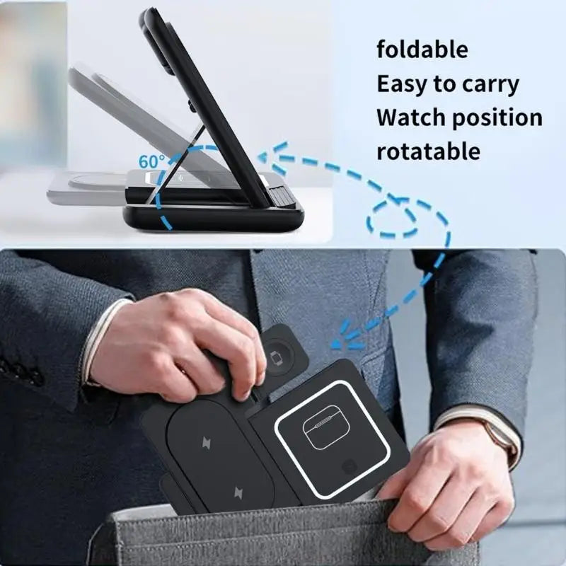 3-in-1 Foldable Wireless Charging Stand – Phone Watch Earbuds