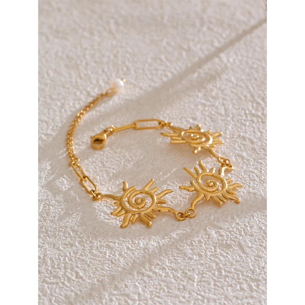 Yhpup Gold Sun Chain Necklace & Bracelet Set | Waterproof