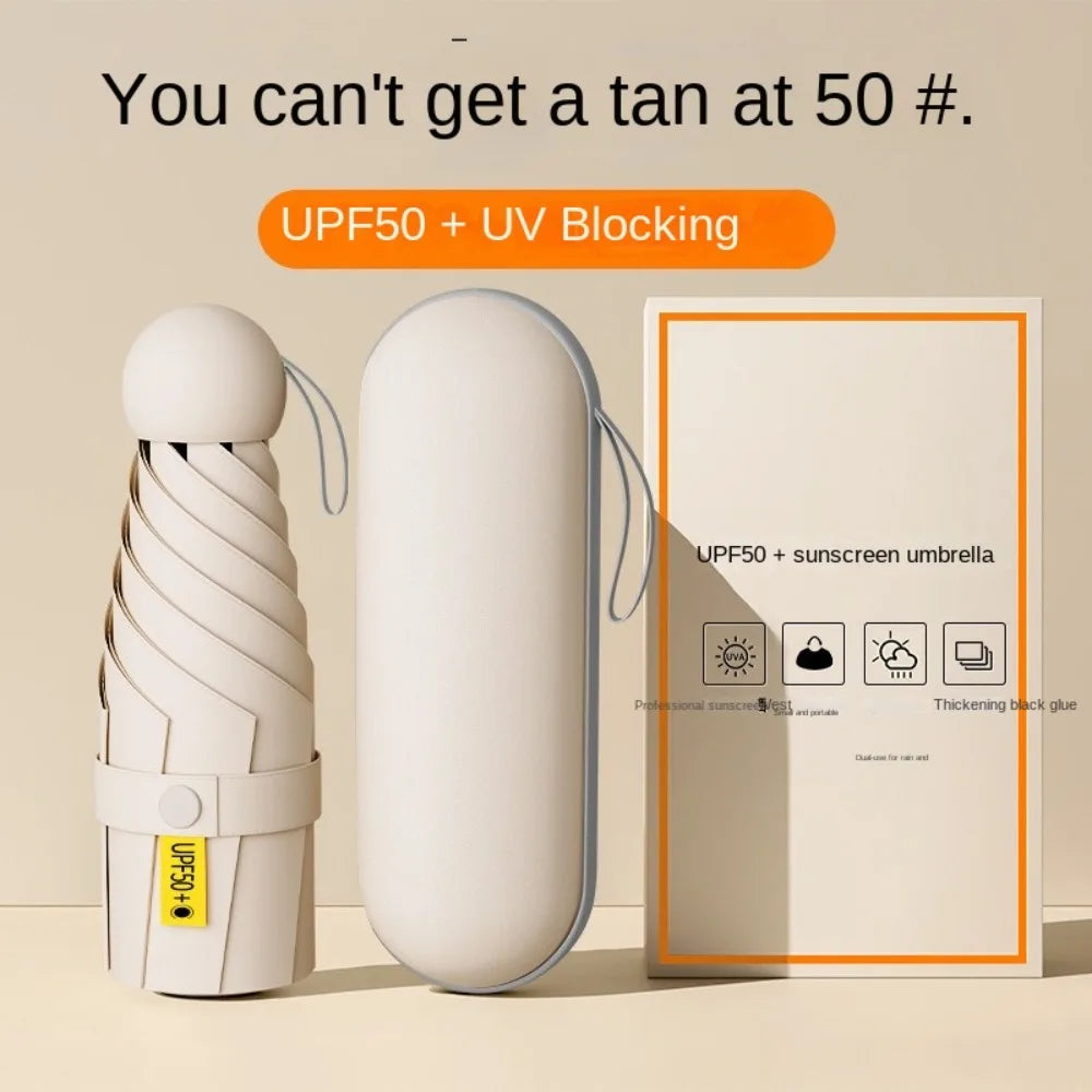 Mini Capsule Folding Umbrella UPF50+ – Portable Sun & Rain
